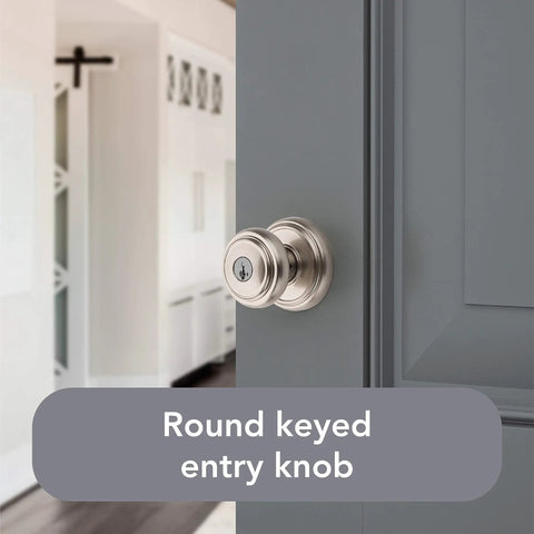 Easy Install Entry Door Knob With Keyed Lock And SmartKey Rekey Technology Microban Protection Satin Nickel Finish DIY Friendly