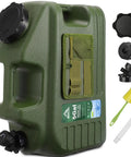 5 Gallon Water Jug For Camping And Outdoors, BPA Free Portable Water Dispenser with spigot, accessories shown, green color