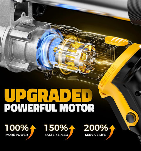 Cordless 12000 PSI Grease Gun With 39 Inch Hose, Dual Pistol And Inline Grip, Works With Bulk Or Cartridge Grease, Compatible With DeWalt 20V Batteries, Tool Only showing upgraded motor diagram.