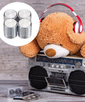 Eight Piece Floor Lamp Dimmer Switch Knob Replacement Set Includes Four Black And Four Silver Rotary Knobs 15 x 15mm next to teddy bear and radio