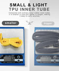Comparison of TPU Inner Tube With Metal Presta Valve For Gravel Road And MTB Bikes and standard inner tube on scales