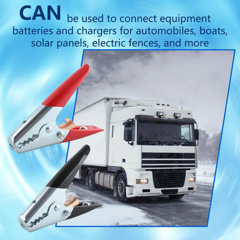 Three Piece Battery Jumper Cable Clamps Heavy Duty 1100A Insulated Parrot Clips Booster Cable Kit with truck in winter scene