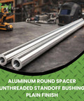 Heavy Duty Aluminum Spacer 1-1/8 Inch Outer Diameter 3/4 Inch Inner Diameter 8 Inch Long Round Standoff Unthreaded Bushing Plain Finish Fits 3/4 Inch Bolts Or M18/M19 Pack Of 2 on a workbench