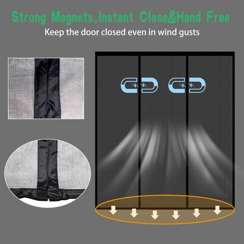 Magnetic Screen Door With Self Sealing Design, Heavy Duty Fiberglass Mesh, Hands Free Entry, Pet And Kid Friendly, Black