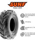 Profile view of SunF A004 6 ply rating tire, designed for cross country and desert terrains, fits 6" rims, for ATVs and go-karts.
