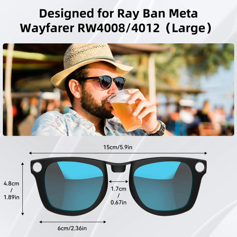 Polarized Clip On For Ray Ban Meta Wayfarer Gen 1 RW4008 And Gen 2 RW4012 Large Smart Glasses with silver blue finish