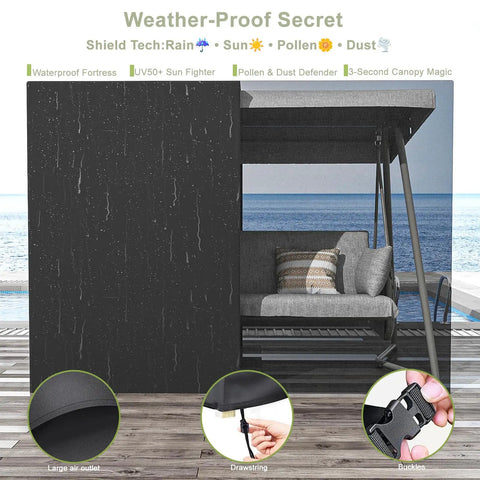 Oversized Outdoor Porch Swing With Adjustable Backrest And Canopy 2 In 1 Swing Bed 800 Lbs Capacity, weatherproof cover details