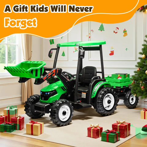 Killer 24V Kids Tractor Ride On With Easy Grip Remote Control And Detachable Trailer Heavy Duty Metal Frame Construction Toy Packed With Dual Motors Front Loader Scoop And Comfort Cushion Seats For Big Kids
