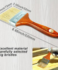 Five Piece Soft Rubber Wood Graining Tools Set For DIY Painting, brush with pig bristles and wood handle, dimensions labeled