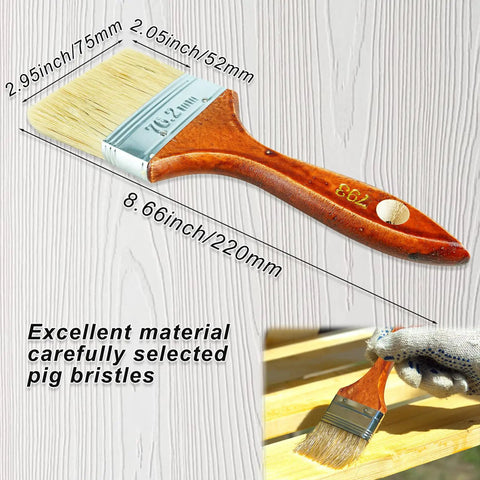 Five Piece Soft Rubber Wood Graining Tools Set For DIY Painting, brush with pig bristles and wood handle, dimensions labeled