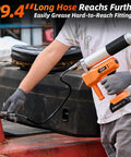 Person using Cordless Electric Grease Gun With 10000 PSI, 6.8 Oz Per Minute, Dual Batteries Included, 39.4 Inch Hose on machinery