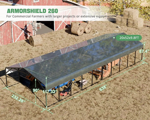 20x52 Foot All Weather Industrial Carport Kit With Steel Garage For Class A RVs And Farm Equipment, Dual Unit Modular Canopy
