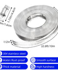 32.8Ft Metal Strap With 24 Stainless Steel Hose Clamps Kit For DIY Cut To Fit Adjustable Worm Gear Band Clamps