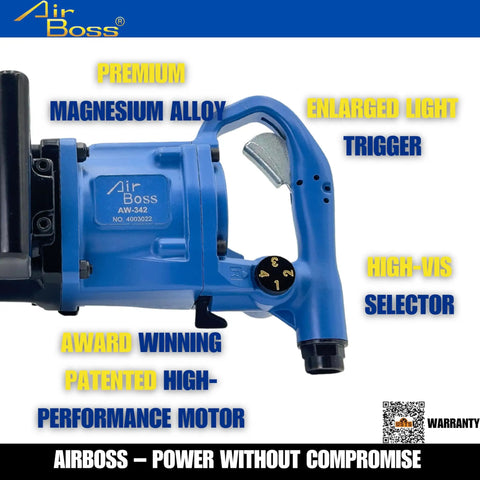 Heavy Duty 1 Inch Air Impact Wrench brings a brutal 2730 Ft Lbs of raw power at 3780 Rpm with magnesium alloy body.