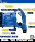 Hefty One Inch Air Impact Wrench Delivers Two Thousand Two Hundred Foot Pounds Of Rock Solid Torque Through A Short Anvil Twin Hammer Design Built To Crack Rusty Semi Trailer Bolts On Quick Fleet Drops showing technology features and design.