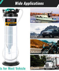 2.5 Gallon Oil Extractor Pump For Cars And Boats - Manual And Automatic Vacuum Extraction next to vehicle applications.