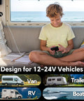 Heavy Duty 78W Triple Port Car Charger Socket Featuring Dual Usb C Fast Charge Plus Single Usb A Plug in RV with child using a phone.