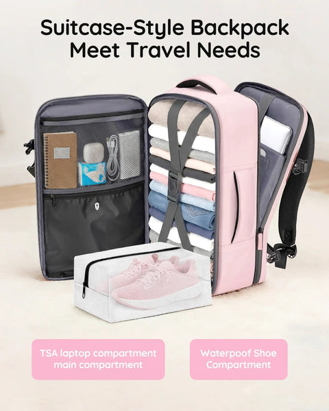 Under Seat Personal Item Bag For Travel TSA Approved 18x14x8 Inches With Water Bottle Pocket and Shoe Compartment open view