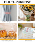 Game Changing Stretchy Silicone Cable Ties With Lock Buckle For Cord Organization And Management Elastic Cable Wraps shown in multipurpose use scenarios, wrapping curtains, flowers, bread bags, and towels.