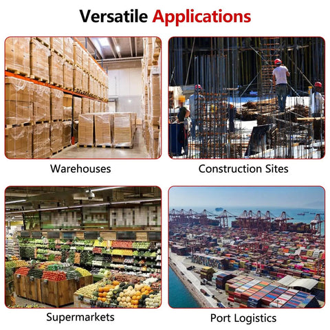 Collage of warehouses, construction sites, supermarkets, and ports for Heavy Duty Gear Handling Dolly Moving Skate With Low Profile Machinery Dolly 360 Degree Rotating Non Slip Turntable For Warehouse And Factory Heavy Cargo Up To 12 Tons applications.