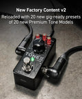 Tonex One AI MultiFX Micro Pedal with 20 presets, A/B button visible, cables connected, on gray surface