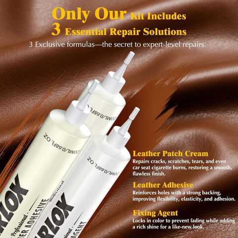 Leather Repair Kit For Car Seats, Furniture And Couches With 3 Step Reinforcement, Vinyl Repair Kit For Tears Holes Scratches Peeling