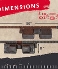 Dimensions of 12 Pocket Oil Tanned Leather Tool Belt for Builders and DIYers showing length 50 inches, fits S to XXL.