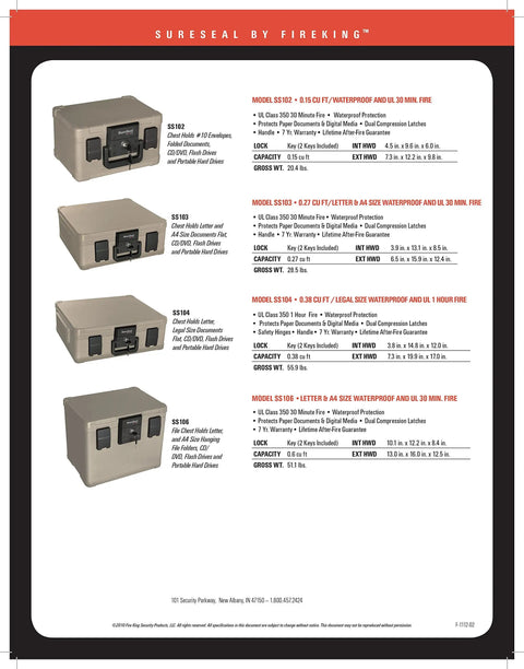 SureSeal Fire Safe With Key Lock UL Rated 30 Minute Fire Protection 1 Meter Waterproof For 48 Hours Portable Home Safe For Documents And Valuables Taupe Metal Chest With Lockable Security 6.5 x 15.9 x 12.4 Inches