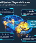 Diagram of Full System OBD2 Diagnostic Scanner for Chevy and GMC highlighting engine, ABS, SRS, EPB systems.