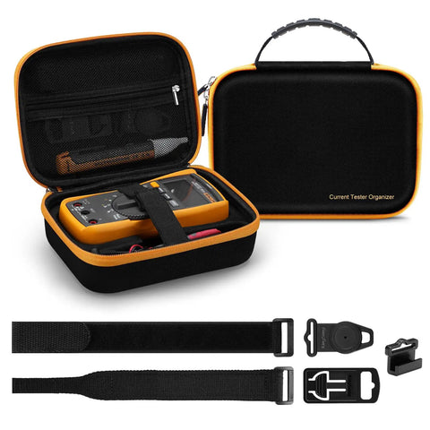 Hard Case Bundle With Magnetic Hanging Strap For Fluke Digital Multimeters 113 114 115 116 117, Rugged Protective Kit open and components visible