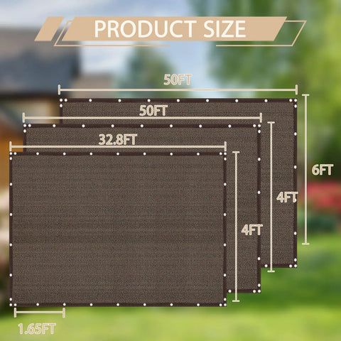 Heavy Duty Outdoor Fence Privacy Screen 4x32 Ft with Breathable HDPE Fabric size comparison chart for patio, yard, garden use