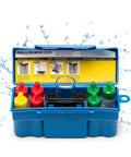 Heavy Duty Six In One Pool Test Kit For Total Chlorine And Bromine Plus Ph Acid And Base Demand Alkalinity with vials and instructions.