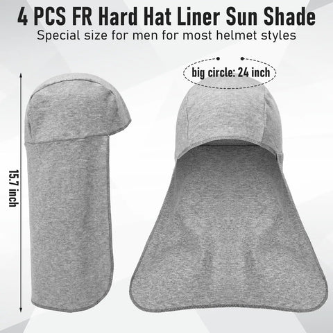 Flame Resistant FR Hard Hat Liner Sun Shade with neck/ear coverage, gray, 15.7 inch length, fits most helmets, 24 inch circle size