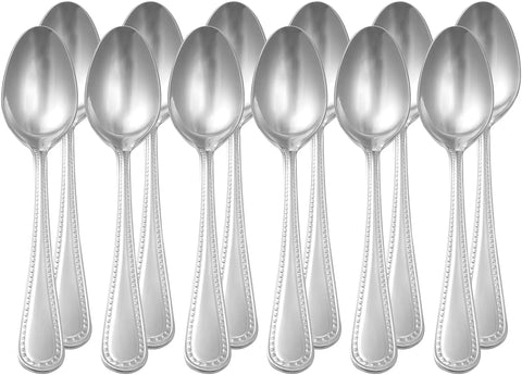 Top Tier Stainless Steel Dinner Spoons With Pearled Edge Handles Solid Balance Build Dishwasher Safe And Slick Silver Polish Gives Your Table A Knockout Vibe For Game Night Or Family Suppers Pack Of Twelve