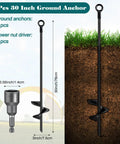 Image of Six Pack 30 Inch Auger Earth Shed Anchor Kit with Spiral Blade, showing a single black auger anchor in landscape