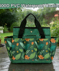 Waterproof Garden Tool Bag With 8 Side Pockets And Big Main Compartment, Durable 600D Oxford Tote for wet gardening on patio.
