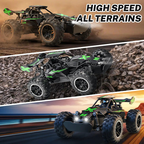 1 To 18 Scale Monster Dope RC Car For Kids Fast 20kmh Off Road Truck With Lights Durable ABS Chassis 40m Remote Range Green