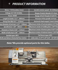 Badass Mini Metal Lathe Benchtop Table Tool 8X16 Inch Capacity 900W Brushless Motor specifications and product information chart.