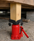 Heavy Duty Bottle Jack Adapter with Jack Plate, Pad and Stand Adapter for stable lifts on 4x4 wood posts, installed.