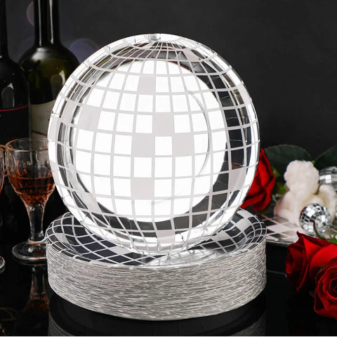 Totally Perfect 100 Pack 9 Inch Silver Disco Plates For 70s Party Decor Disposable Dinner And Dessert Plates Dancing Queen