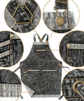 Denim Hair Stylist Tool Apron With Pockets For Women Cross Back Straps Adjustable Size S To M Black Durable with detailed stitching.