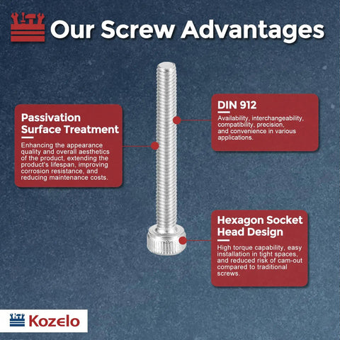 Socket Head Cap Screws M3 X 55mm 304 Stainless Steel Hex Key Drive Machine Bolts with passivation treatment and hex socket design.