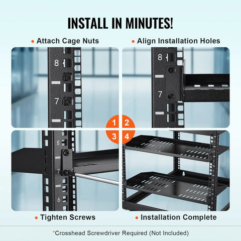Installation steps for Two Pack 1U Server Rack Shelves With Vented Cantilever Tray For 19 Inch Racks 10 Inch Deep