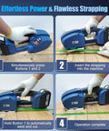 Heavy Duty Electric Strapping Tool That Handles Heavy Workloads With 3200 Newtons Tension And Fully Automatic Operation For Pp Pet Banding shown in use with strapping process.