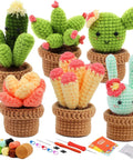 Plant Crochet Kit for Beginners with 6 Succulent Projects, yarn cactus and bunny crochet figurines with hooks and instructions