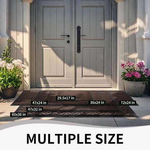 Heavy Duty Front Door Mat Waterproof Outdoor Entry Rug 29.5x17 Non Slip Rubber Doormat Multiple Sizes Displayed on Patio
