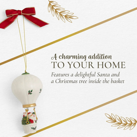 Hot Air Balloon Christmas Ornament For A Cozy Festive Vibe Durable Holiday Decor featuring Santa and tree on white background.