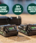 Two 1.5Ah batteries with charge indicators for Cordless 18V Impact Driver Sub-Compact Brushless, 1/4 In Hex, compact for tight spaces