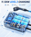 Heavy Duty Level 2 EV Charger With J1772 Adapter And Nema 14 50 Socket Delivers 48 Amps, showing dimensions and internal components.