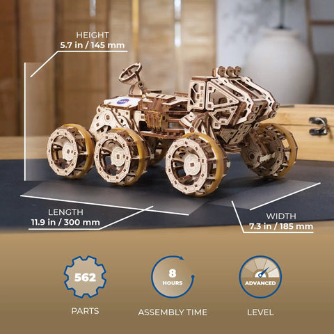 NASA Manned Mars Rover 3D Wooden Puzzle Kit for Adults, 11.9 in wooden model with 562 parts and 6x6 wheels
